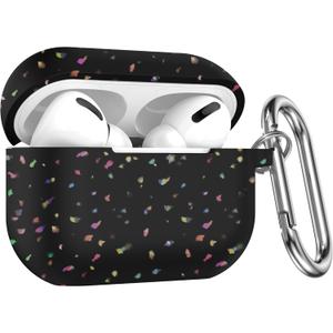 W-RARA Airpods pro 2nd Generation Case, Confetti Flakes Soft Silicone Protective Cover Compatible with Apple Airpods Pro 2nd & 1st Charging Case Cover with Keychain, Made from Recycled Materials (Black)