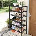 Smiry Bamboo Shoe Rack, 6 Tier Free Standing Wooden Shoe Organizer, Stackable 12 Vertical Slats Wood Shoe Storage Shelf for Closet, Entryway, Three-piece Thicker Legs, 26.8"x11"x39", Black