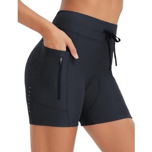 baleaf Women's 4D Padded Bike Shorts High Waisted Cycling Underwear Zipper Pockets for Bicycle Biking Cycle, Medium