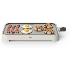 Martha Stewart 12 x 22 Electric Griddle, XL Ceramic NonstickFlat Top Cooking Surface, Adjustable Temperature Dial, Drip Tray, Dishwasher Safe, 1500W Fast Even Heating, Pancakes & Eggs, Linen White