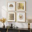 4 Pcs Framed Modern Gold and White Wall Art, Luxury Minimalist Canvas Pictures Prints, Geometric Painting Artwork Home Decoration for Hallway, Bathroom, Dining Room and Living Room