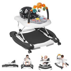 Baby Walker, 5 in 1 Baby Walkers for Boys Girls 6-12 Months, Foldable Walkers for Babies with Bouncer & Feeding Tray, Music, Adjustable Heights, Activity Walker for Infant