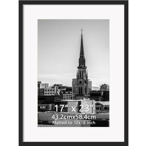 Hoikwo 17x23 Black Picture Frame, Display Pictures 12x18 with Mat or 17x23 Without Mat, 1 Pack 17 by 23 Frame for Wall Hanging (17x23 matted to 12x18)