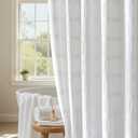 Extra Long White Shower Curtain Farmhouse,72 x 84 Cotton Blend Waffle Tufted Striped Chic Textured Fabric Shower Curtain for Bathroom, Hotel, Washable