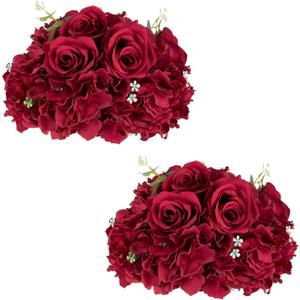 NUPTIO Flower Balls for Centerpieces Wedding: 2 Pcs 11.8 inch Diameter Artificial Flower Ball Arrangement Bouquet Centerpiece for Tables - Burgundy Fake Rose Flowers for Wedding Decor