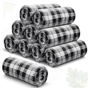 10 Pieces Plaid Blankets Bulk 50 x 60 Inch (Black, White)