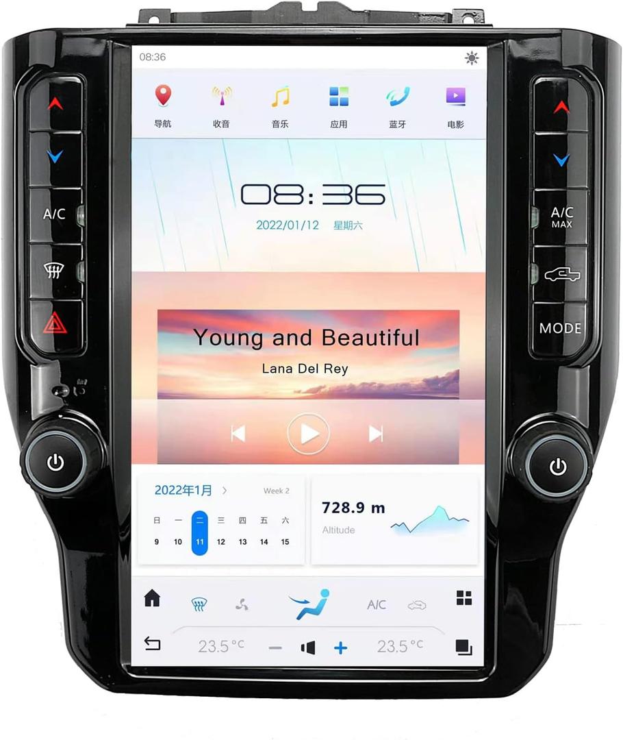 Android 11 Qualcomm Car Radio for Dodge RAM 1500 2500 3500 2019 2020 2021 Truck New Body Style Stereo Upgrade Tesla Style Touch Screen Carplay Android Auto GPS Navigation Unit Audio Player (RAM 4GB + ROM 64GB)