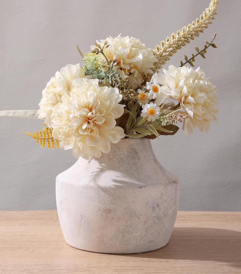 White Ceramic Flower Vase, 5.3 in White Rustic Farmhouse Vase, Small Handcrafted Weathered Pottery Vases, Decorative Terracotta Vases for Flower, Living Room, Centerpieces, Table, Home Decor