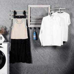 White Wall Mounted Drying Rack,Clothes Drying Rack Wall Mounted for Laundry(20 INCH),with 5 Hooks 8 arms, 80 lb Capacity.