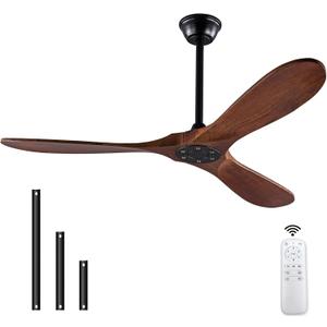 Ceiling Fan without Lights 42" Solid Wood Ceiling Fans with Remote Control, 3 Blade and Down Rods, DC Motor, Indoor Outdoor Ceiling Fans for Patio, Garage, Living Room, Bedroom, Office