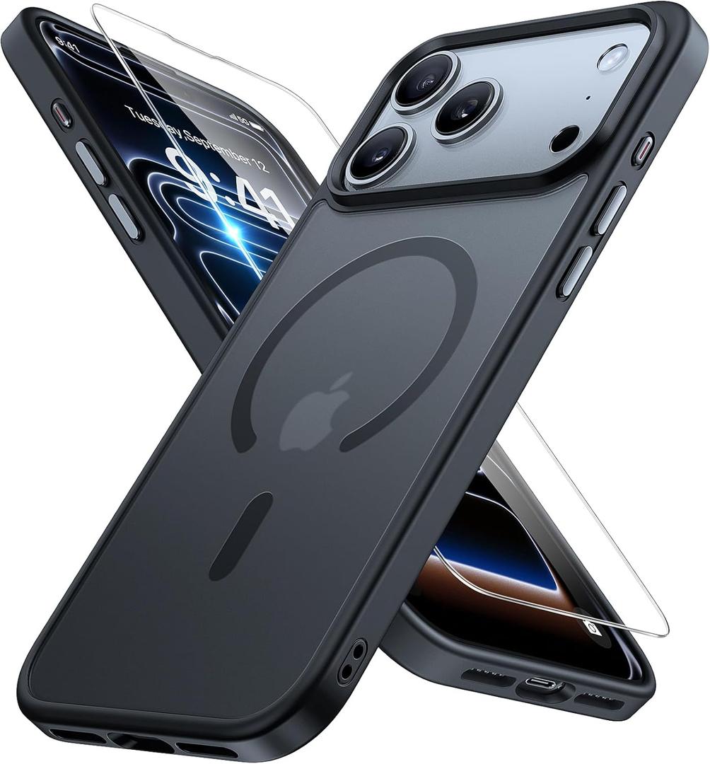 Miracase Magnetic for iPhone 17 Pro Max Case with Screen Protector [Compatible with MagSafe] Slim Thin Phone Case Military-Grade Protected for 17 ProMax Cover Bumper 6.9", Black