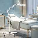 KIRKAS 10X Magniyfing Floor Lamp with 5 Wheel Rolling Base for Estheticians, 2200 Lumen Any Color Modes and Stepless Dimming Magnifying Glass with Light and Stand, for Facials, Reading, Crafts, Tasks (White)
