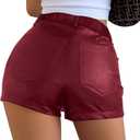 Avanova Women Faux Leather Short Skorts High Waisted Bodycon Sexy Mini Skirts Red Medium