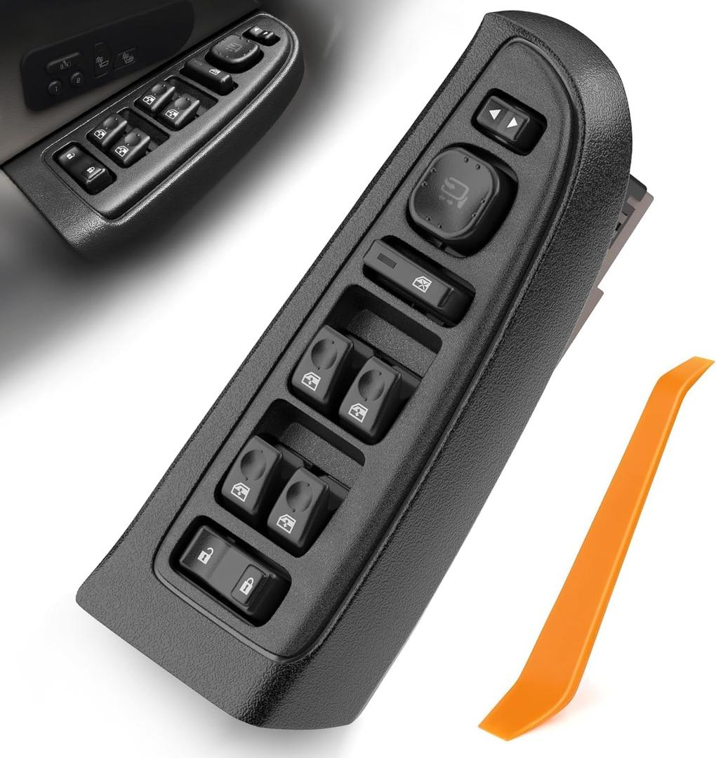 Power Window Switch & Bezel with Folding Mirror Switch Compatible with 2003-2006 Escalade Avalanche Silverado Suburban Tahoe Sierra Yukon H2 Replaces# 15883319, DWS-394