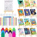 Ireer 12 Set Kids Paint Party Set 8 x 10 Sip and Paint Kit Include 12 Printed Pre Drawn Canvas Panel, Wooden Easels, Palettes, Pots, Apron 36 Brushes for Adult Student DIY Art Party(Inspirational)