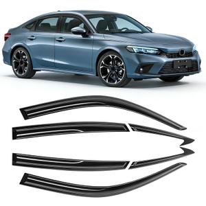 Rain Guards Compatible with Honda Civic Sedan 2022 2023 2024 2025 2026, Tape-on Durable Side Window Wind Deflectors, 2022-2026 Civic Rain Guard Black 6 PCS