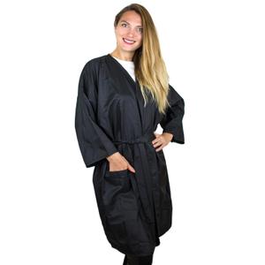 Hair Salon Smock with Pocket - Black Client Wrap Gown - Cutting Robe - Client Gown Salon - Salon Client Gown Robes - Stylist Gown - Spa Gown - Haircut Gown (Black - 100% Polyester)