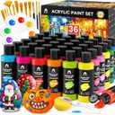 52 Pcs Acrylic Paint Set - 36 Colors (2oz/60ml) with 12 Brushes, 2 Knives & Palette - Rich Pigments for Adults, Artists & Beginners - Painting on Pumpkin Canvas Ceramic Rock Wood (Classic)