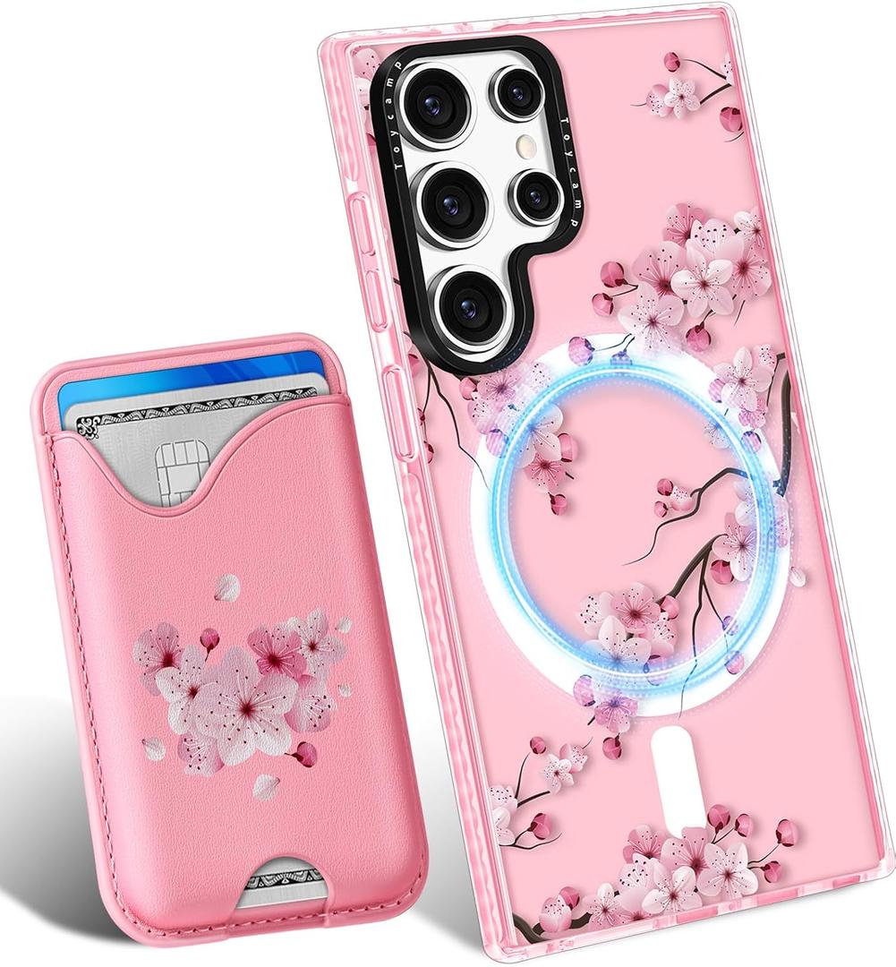 Toycamp for Samsung Galaxy S25 Ultra Case - Compatible with Magsafe Credit Card Holder Wallet Magnetic Cute Women Teen Girls Kawaii Girly Unique Flower Design Phone Cover for Samsung S25 Ultra