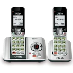 VTech CS6529-2 2-Handset Cordless Phone with Answering Machine, Caller ID/Call Waiting, DECT 6.0, Handset Speakerphone, Silver/Black
