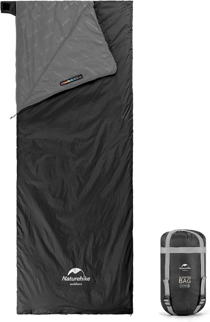 Naturehike Ultralight Sleeping Bag - Envelope Lightweight Portable, Waterproof, Comfort with Compression Sack - Great for 3 Season Traveling, Camping, Hiking (Black)