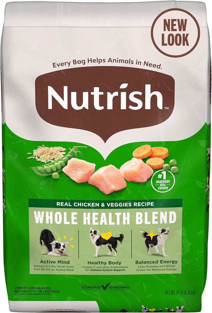 2 x Nutrish Real Chicken & Veggies Recipe Whole Health Blend Dry Dog Food, 14 lb. Bag, (Rachael Ray) (EXP 02/02/27)