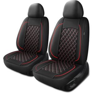 Leather Car Seat Covers,Breathable and Waterproof Napa Leather Automotive Seat Cover,Universal Interior for Cars,Sedans,SUVs,Vans,Trucks(Front Seat,Black+Red,N3)