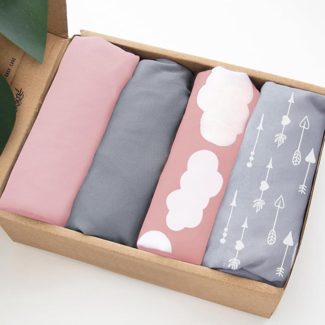 Baby Bassinet Sheets 4 Pack Compatible with 33" x 20" Maxi COSI Iora, Koola Baby, BabyBond, Nordmiex 3 in 1, Mereryi and IKOMZY Bedside Bassinet, Ultra Soft & Skin-Friendly, Pink Print