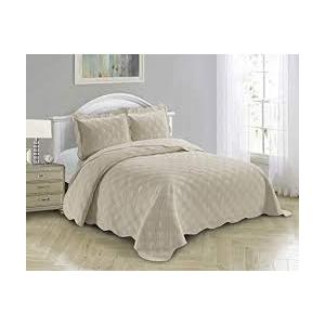 AZORE LINEN Solid Bedspread Quilt Coverlet Bedding Set Embossed with Seamless Geometric Diamond Diagonal Plaid Pattern - Jennifer (King / Cal-King)