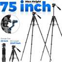 Camera Tripod, 75 Heavy Duty Tripod for Camera with Phone Holder and Travel Bag, Compatible with Video Camera, DSLR, Spotting Scopes, Camcorder, GoPro, Cell Phone, Max Load 16LB (Black)