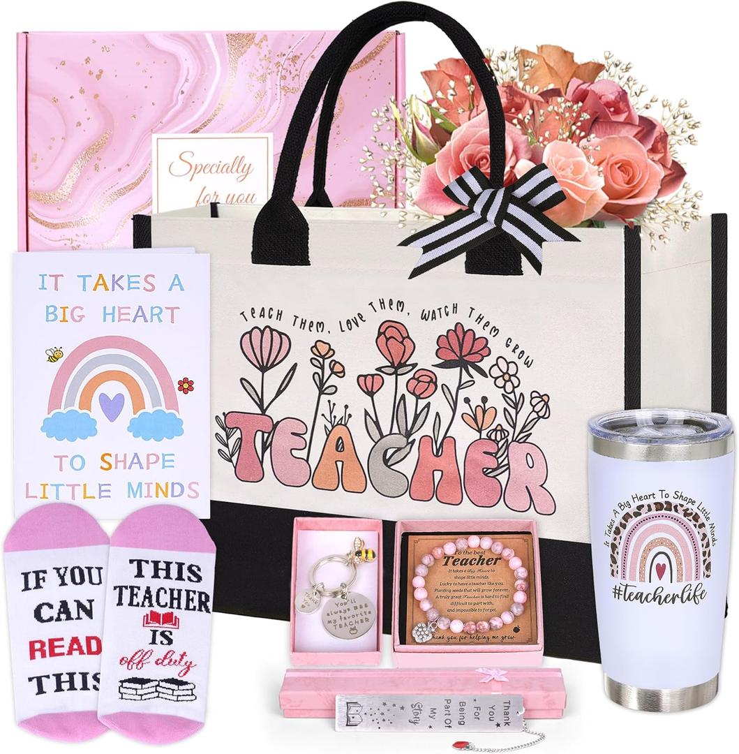 Teacher Appreciation Gifts for Women, Best Teacher Birthday Thank You Gifts Basket, Funny Personalized Back to School Gift Set Ideas for Daycare Preschool Dance Music Science English Teachers
