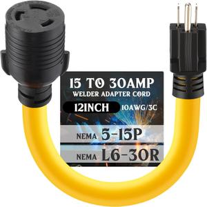 RV Generator Welder Adapter Compatible with NEMA 5-15P to L6-30R 15A 3 Prong Male Plug to 30A 3 Prong Locking Female Receptacle Dryer EV Charger Power Adapter STW 10 AWG, 1FT, ETL Listed