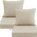 19x19 Inch Patio Chair Cushions Set of 2, Outdoor Furniture Cushions - Removable Cover, Water-Repellent, Fade-Resistant, Non-Slip Bottom & Straps, Replacement for Lawn, Porch & Deck Chair - Cream