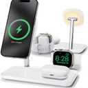 Wireless Charging Station for iPhone 16/15/14/13/12 Series, 4 in 1 Mag-Safe Charging Stand for Multiple Apple Watch Series 10-1/Ultra/SE&Airpods 4/3/2/Pro, Magnetic Wireless Charger with Night-Lamp (White)
