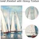 Coastal Framed Painting Wall Art: Abstract Ocean Artwork Seascape Picture Sailboat Prints on Wood in Modern Style for Bedroom 32"x24"