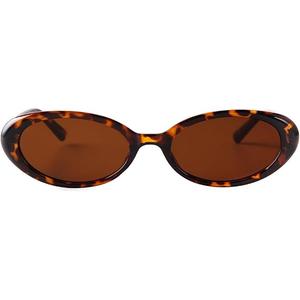 Laurinny Oval Sunglasses for Women Men Trendy 90s Retro Skinny Sunglasses Vintage Cute Small Womens Sunnies,Leopard/Brown Lens