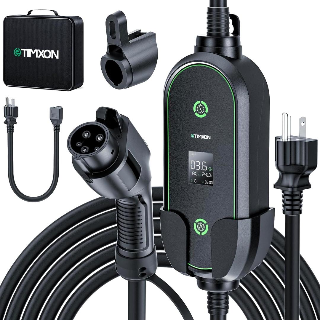 Portable Level 1&2 EV Charger-ETL Certified,12/16A 110V-240V with 25FT Extension Cable, NEMA 6-20 Plug & NEMA 5-15 Adapter,Portable Electric Vehicle Charging Stations for All SAE J1772 Cars