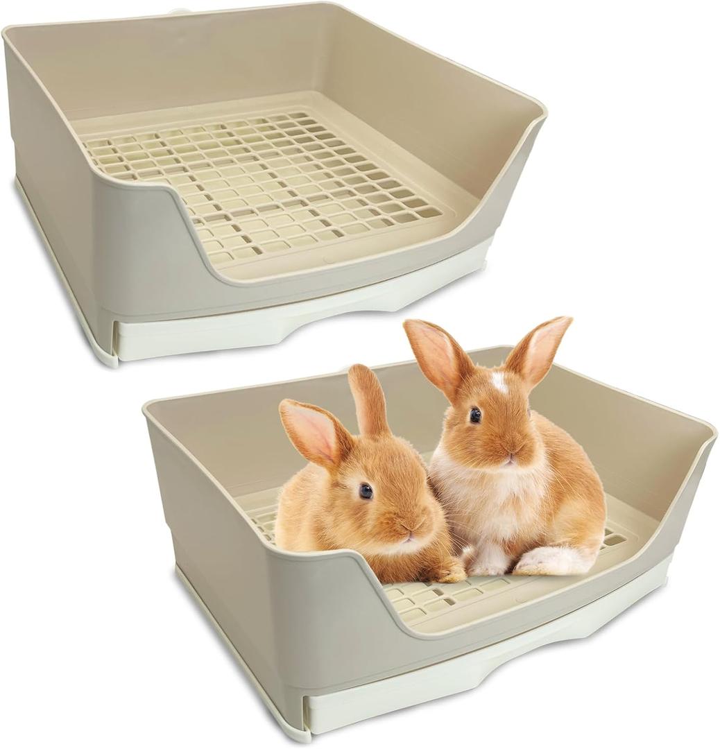 kathson 2PCS Large Rabbit Litter Box Trainer, Potty Corner Toilet with Drawer Bigger Pet Pan for Adult Hamster, Guinea Pig, Ferret, Galesaur, Bunny and Other Animals (Brown)