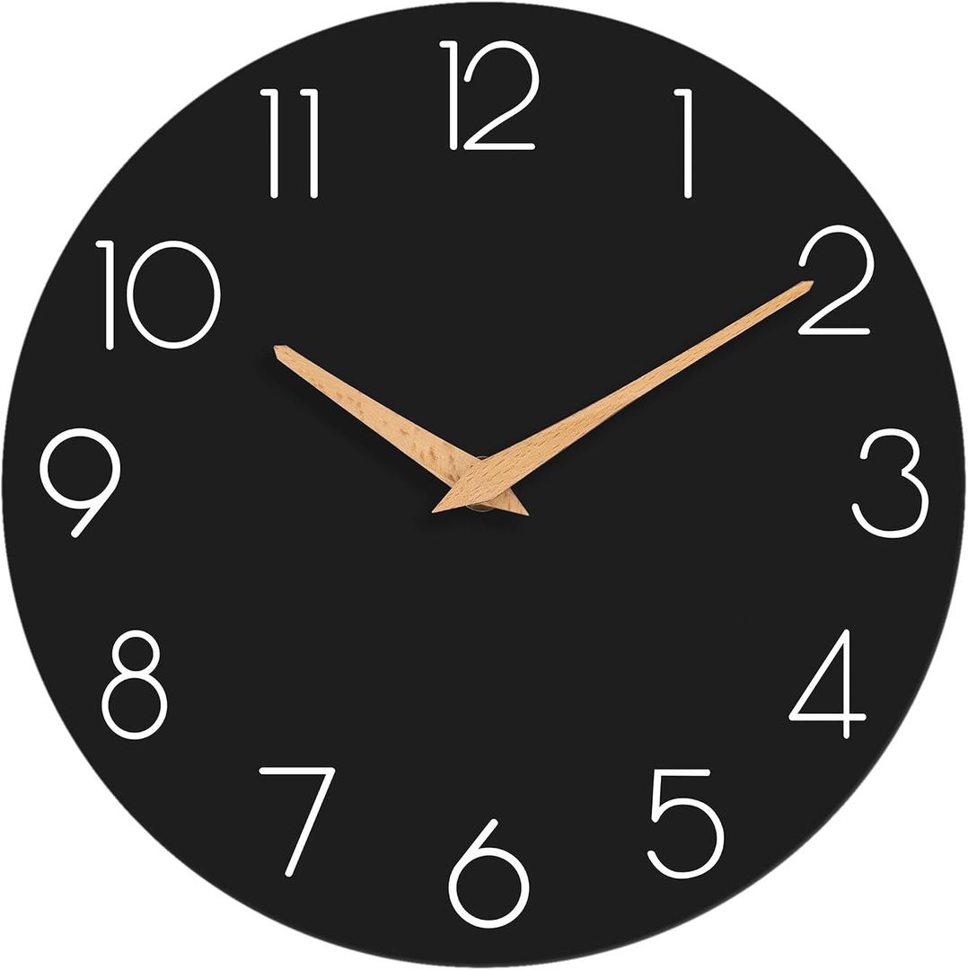 cicininc 16 Inch Battery Operated Wall Clock, Silent Analog, Black