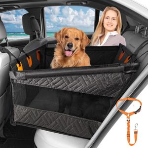 Dog Car Seat for Large Medium Dogs, Hard Bottom Back Seat Extender for Dogs with Soft Removable Blanket, Non-Slip Dog Car Hammock Turn into Soft Pet Travel Bed,Half Pet Seat for Car SUV Truck(Black)