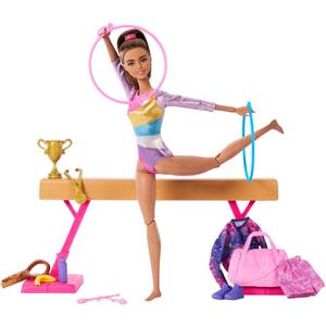 Barbie Gymnastics Doll & Accessories, Playset with Brunette Fashion Doll, C-Clip for Flipping Action, Balance Beam, Warm-Up Suit & More Barbie Gymnastics Doll & Accessories, Playset with Brunette Fashion Doll, C-Clip for Flipping Action, Balance Beam, Warm-Up Suit & More