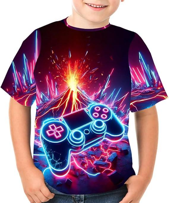 Boys Girls 3D Graphic Tees Unisex Short Sleeve T Shirt Novelty Neon Shirts for Boys, 130