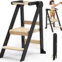 Foldable Toddler Kitchen Stool Helper, Toddler Standing Tower with 3 Adjustable Heights, Collapsible Wooden Step Stool for Kitchen & Bathroom, Montessori Learning Helper Tower for Toddlers Aged 1-6