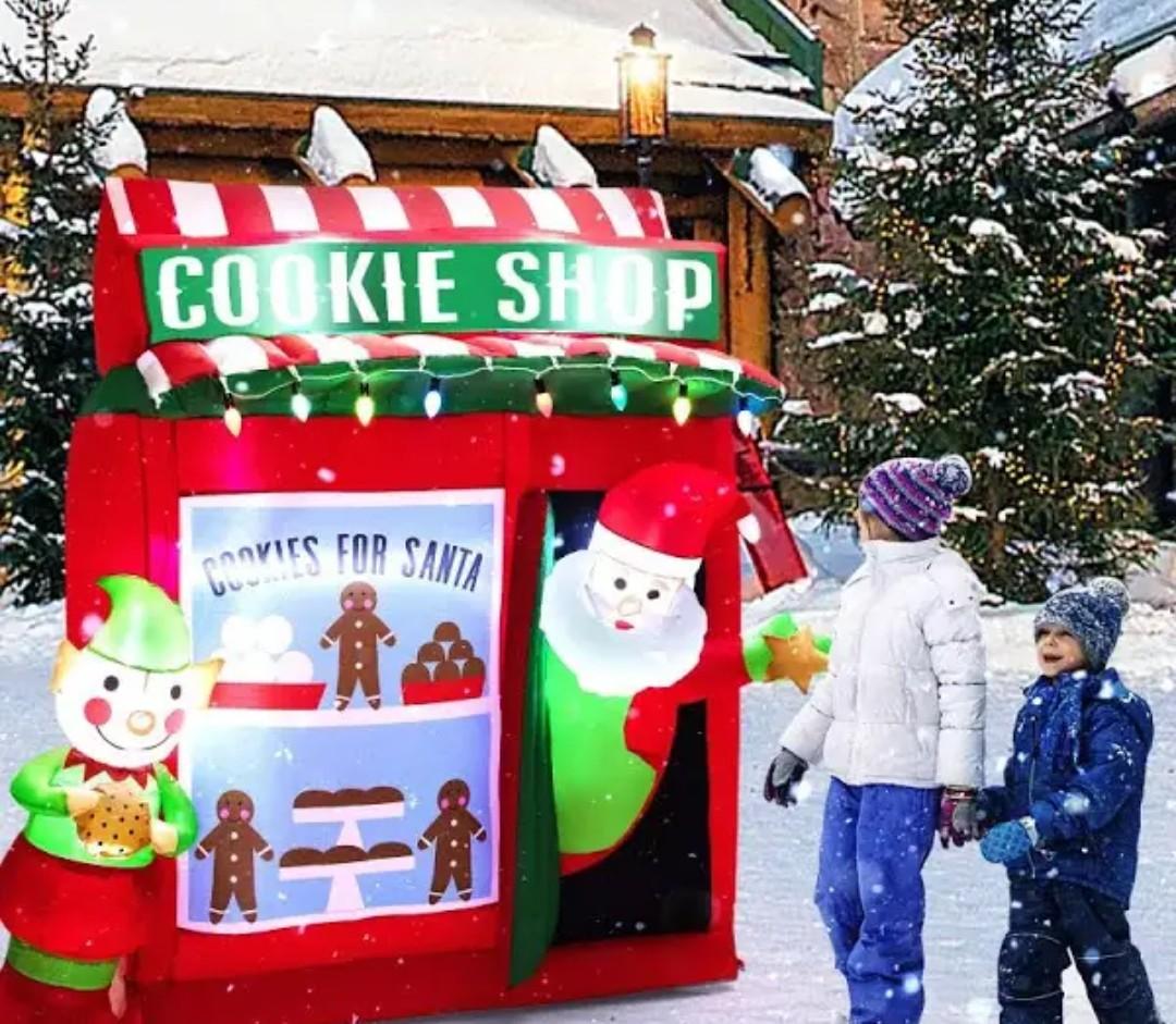 6.3 Feet Inflatable Gingerbread Cookie Shop with Santa Claus