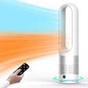 Bladeless Tower Fan, 1400W Space Heater & 40W Cooler Fan Combo with Remote, 80Oscillation, 8 Speeds and 3 Heating Modes, 9H Timer, LED Display, Fast Safety Heat and Quiet for Bedroom, Kitchen, Office
