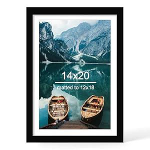 Hongkee 14x20 Picture Frame, Black Wood Style - Display Posters 12 x 18 with Mat or 14x20 without Mat, Wall Mounting Horizontal and Vertical, 1 Pack
