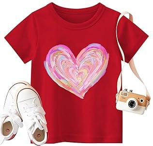 Valentines Shirts for Girls Boys Kids Toddler Valentines T-Shirts Short Sleeve Cute Love Heart Valentine's Tee Funny Rainbow Love Heart Tops, Size 110