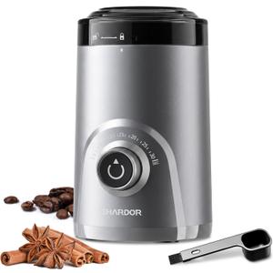 SHARDOR Electric Super Silent Blade Coffee Grinder, Timed Grind Control Rotary Knob, Adjustable Coarse to Fine for Coffee Beans, Spices & Herbs, Silver