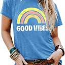 YEXIPO Womens Graphic Tees Short Sleeve Summer Tops Funny Letter Print Crew Neck Casual Loose Cute T Shirts Large