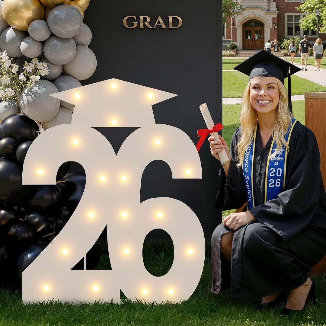 Marquee Numbers 26 for 2026 Graduation Decorations: 2FT Light up Numbers 26 for 2026 Graduation Party, Class of 2026 Preschool Senior High School College Decoration, Sign 26 with Graduation Cap